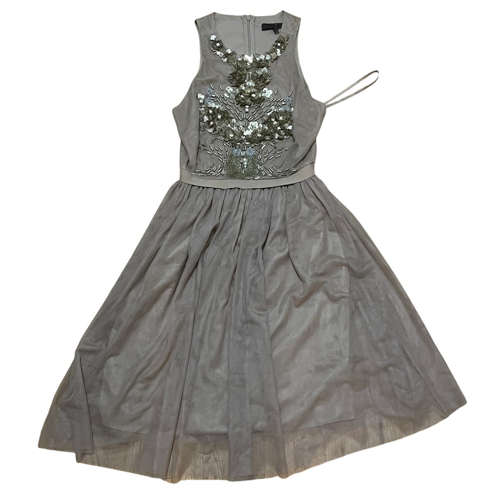 Robert Rodriguez Embellished Tulle Party Dress Size 6 Beige‎ Sequin Cocktail NWT